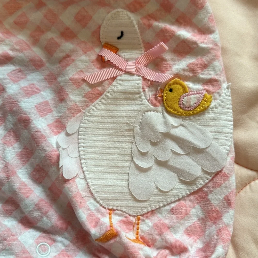Mud Pie Pink and Blue Gingham Diaper Cover with Duck Appliqué